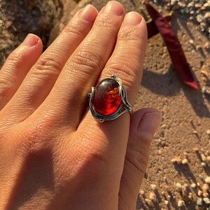 Amber and Sterling Silver Ring